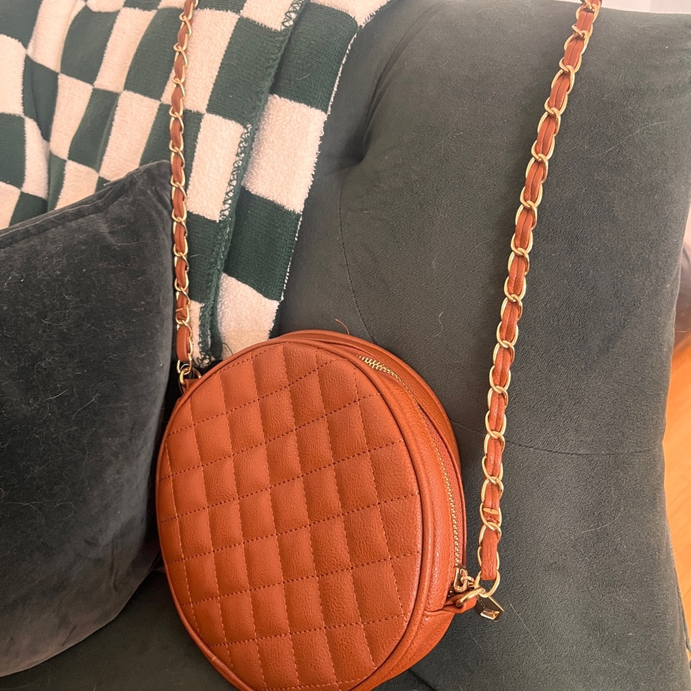 Rampage Quilted Brown Circle Crossbody Bag